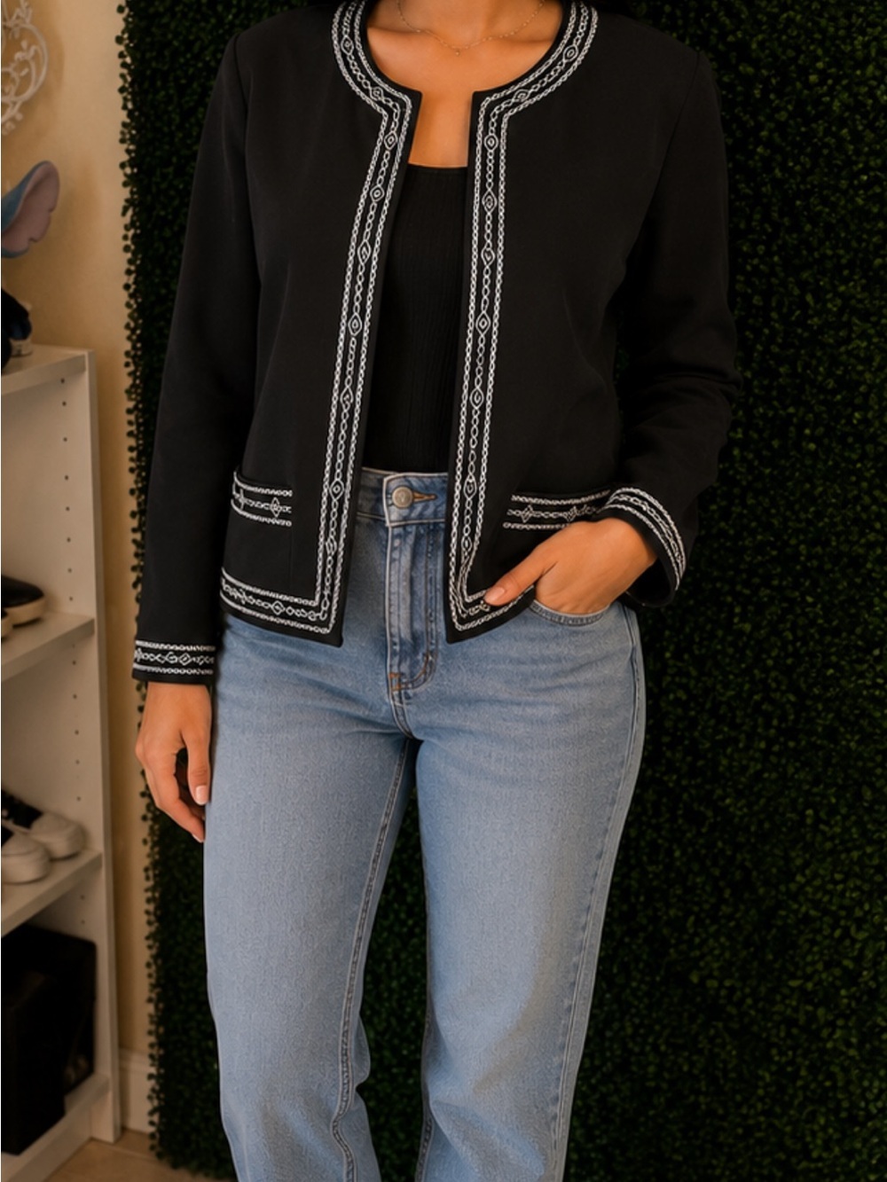 BonWorth Black Jacket with White Embroidered Trim#15